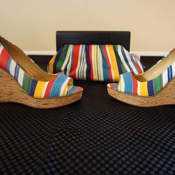 Nine West - Rainbow Stripe Wedge Heel w/ Purse - Picture 1 of 7